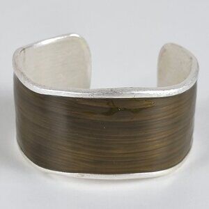Lia Sophia Cuff Bracelet Shifting Tide Silver-Tone Brown Faux Wood Enamel 6.5"